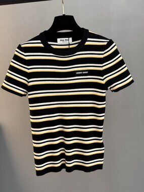 Striped Crew Neck Short Sleeve Knit Top